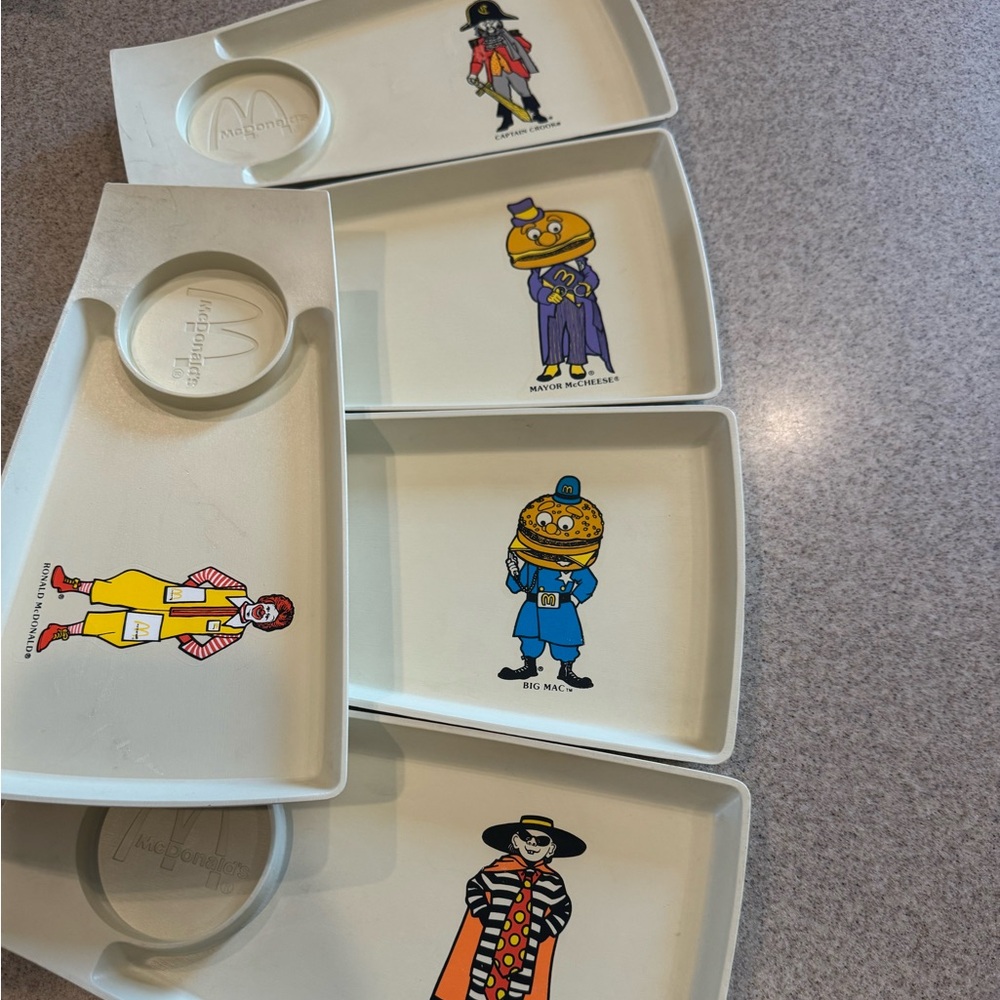 Set of 5 McDonald 11 inch happy meal trays various characters 1970